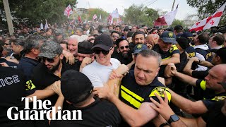 Thousands of antiLGBTQ protesters storm Georgia Pride festival [upl. by Dilisio]