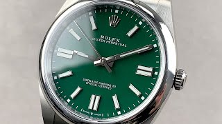 2021 Rolex Oyster Perpetual 41mm GREEN Dial 124300 Rolex Watch Review [upl. by Atolrac257]