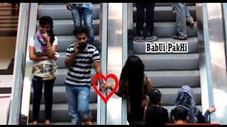 Touching Strangers Hands On The Escalator  ESCALATOR TOUCH PRANK2018  BabUi PakHi [upl. by Ainsley219]