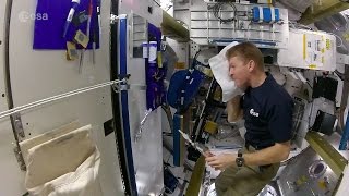 Tim Peake Washes Up Aboard the Space Station  Video [upl. by Enelkcaj449]