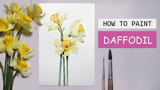 Watercolor painting daffodil  Easy painting 8  Relaxing art [upl. by Press80]