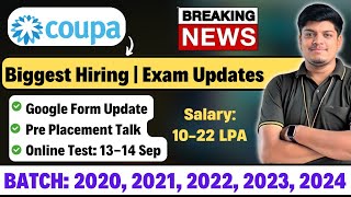 Coupa Biggest Hiring Test amp Interview Date Update  Early Career Program  Salary 1022 LPA [upl. by Putnam]