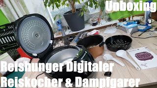 Reishunger Digitaler Reiskocher amp Dampfgarer mit Warmhaltefunktion Multikocher Unboxing [upl. by Herby]