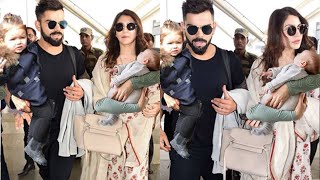 Anushka Sharma Virat Kohli looks stunning with Son Akaay Daughter Vamika Kohli at Mumbai Airport [upl. by Eugilegna]