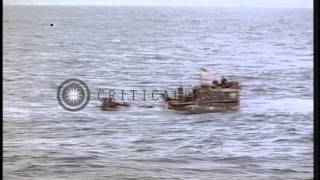 German U boat 505 being towed by USS Guadalcanal in the Atlantic Ocean during WoHD Stock Footage [upl. by Ponzo]