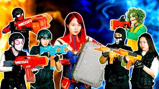 SUPERHEROs Story  SPIDER  MAN X Nerf Guns Fight Crime Rescue Female Police Officer [upl. by Nnylear]