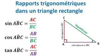 COURS Rapports trigonométriques dans un triangle rectangle ► Trigonométrie  3ème année collège [upl. by Tice203]