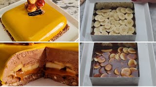 entremet banane caramel 🍌🍮باتيسري بذوق الموز و الكراميل [upl. by Ahsienot]