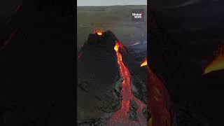 Iceland volcano Drone footage captures closeup of lava spewing from Litli Hrutur [upl. by Ttiwed]