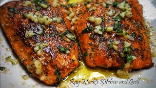 Cajun Garlic Butter Pan Seared Salmon Recipe  Best way to cook salmon [upl. by Aikcin]