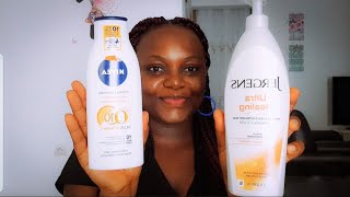 Honest Review Jergens Ultra Healing Body Lotion vs Nivea Q10 plus Vitamin C [upl. by Gnuoy]