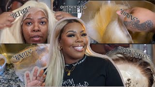 Perfect ash blonde wig for brown skin toning hair knots  Dark roots BEGINNER FRIENDLY [upl. by Hanafee]