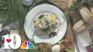 Making flambé steak benedict with lobster Mornay sauce [upl. by Bloomer]