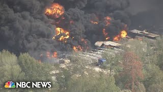 Massive chemical plant fire burns near Shepherd Texas [upl. by Hairahs55]