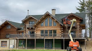 Staining and chinking log home in Massachusetts￼ [upl. by Sherry]