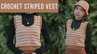 Easy Crochet Striped Vest Tutorial  Chenda DIY [upl. by Albion]