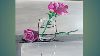 Pink Rose flower in a glass vaseAcrylic Painting [upl. by Kohler]