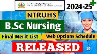 NTRUHS BSc Nursing Final Merit List RELEASED  Web Options Schedule RELEASED  Not eligible List [upl. by Aicenav]