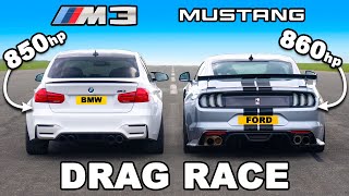 850hp BMW M3 v 860hp Ford Mustang DRAG RACE [upl. by Paulette]