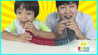 Worlds Largest Gummy Worm Gummy Bear and Snake Candy Challenge Real Messy Food Kids Candy Review [upl. by Ambrosia]