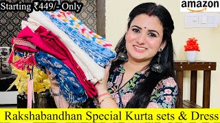 Rakshabandhan Special Amazon Kurta Set Haul Cotton Kurta Pant amp Dupatta Flared DressKurta Palazzo [upl. by Clint]