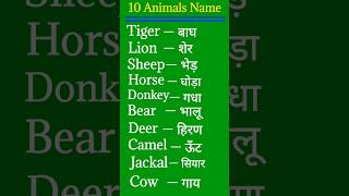 10 animals name in english  10 pet animals name in english and hindi shorts [upl. by Ibloc]