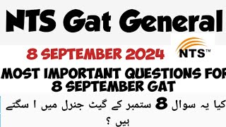 8 September Gat General Important Questions  GATHATNAT important Past paper Questionsnts ntsgat [upl. by Kliment647]