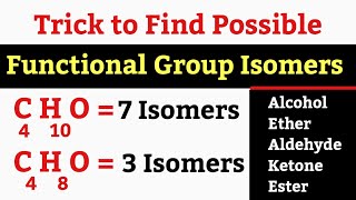 How to Calculate Functional Group Isomers  Isomers of Alcohol Ether Aldehyde Ketone Ester amp Acid [upl. by Crist]