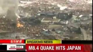 Japan Tsunami 2011  Wall of Fire and Debris Full HD Helicopter Video [upl. by Arobed]