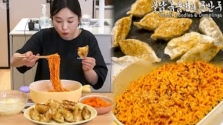 Real Mukbang “Spicy buldak noodles amp Dumplings” eaten after gardening [upl. by Fotzsyzrk]