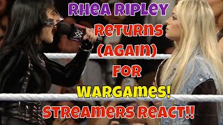 Streamers React Rhea Ripley Returns again For Wargames wwe wweraw wargames [upl. by Anaela]