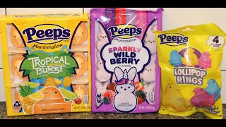 Peeps Marshmallow Tropical Burst Sparkly Wild Berry amp Marshmallow Flavored Lollipop Rings Review [upl. by Christabel]