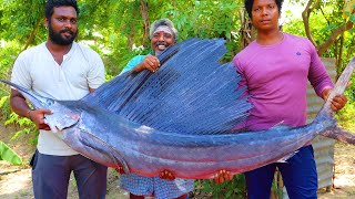 40 KG BIG KOLA FISH  VILLAGE COOKING FISH 65 RECIPE  GIANT FISH CUTTING  KING SIZE FISH COOKING [upl. by Azial764]