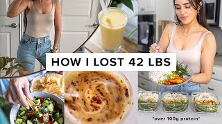 What I ate to lose 42 lbs  high protein meals  easy snacks [upl. by Orapma299]