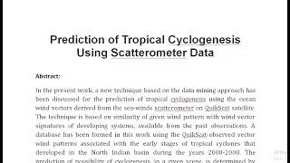 Prediction of Tropical Cyclogenesis Using Scatterometer Data [upl. by Gupta]