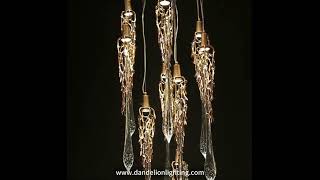 Modern Crystal Copper Chandeliers Pendant Lights For Staircase Living Dining Room Bedroom Long Lamps [upl. by Surad]