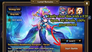 INSANELY Easy Lumel Remains Lvl 5 Clear F2P Team Guide for Harpu Awakening Dungeon with Low Runes [upl. by Kraul603]