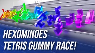 Hexominoes Tetris Gummy Race Softbody Simulation ASMR [upl. by Kcam]