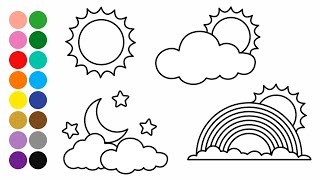 TIEMPO Y CLIMA  SOL LUNA ARCOIRIS  aprender a dibujar y colorear para niños  Dibujos para niños [upl. by Knorring141]