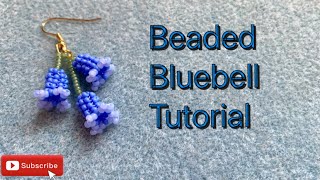 3D bluebell flower beaded earring tutorial peyote stitch [upl. by Yuji]