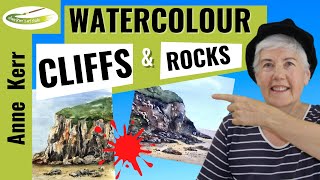 How To Paint CLIFFS and ROCKS In WATERCOLOUR Step by Step Painting Tutorial by ANNE KERR [upl. by Ylek]