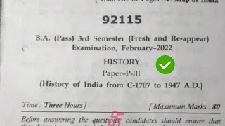 Mdu BA Pass 3rd Sem History Question Paper 2022 [upl. by Attelrac]