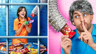 MY DAD SNEAKS CANDIES INTO JAIL 🚨 Rich vs Poor Food Challenge 🍫 Food Sneaking Ideas By 123 GO [upl. by Kenji340]