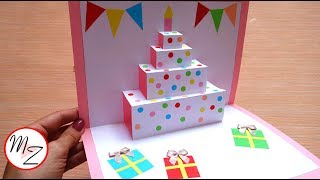 DIY cake pop up card for birthday Easy 3D cards DIY  Maison Zizou [upl. by Henni]