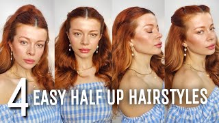 4 EASY HALF UP HALF DOWN HAIRSTYLES TUTORIAL 🔵 [upl. by Sinnek]