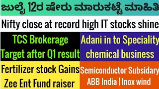 12 July Stock market newsTCS It stocksHcl techZeeRCFABB IndiacyientInox windAdani wilmar [upl. by Iew]