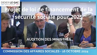 Audition des ministres sur le PLFSS 2025  La réponse du ministre des solidarités [upl. by Leunammi577]