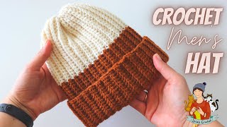 Crochet Basic Beanie With Two Colours  Mens Hat [upl. by Ariajay417]