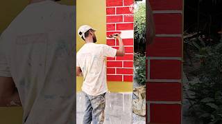 Outside block design paint red colour Paint apply shorts viral painting art wallpaint design [upl. by Weissman630]