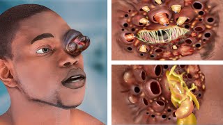 ASMR Removes Giant Acne amp Maggots Parasitic Pustules on eyes  Deep Cleaning Animation [upl. by Oiracam]